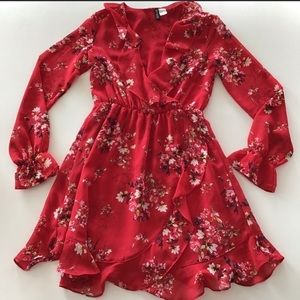 Red floral ruffle dress